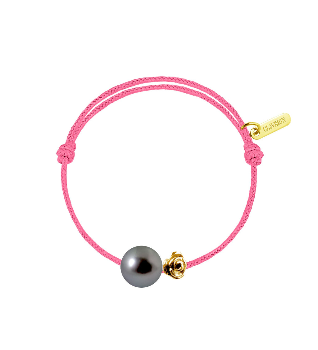 Baby flower perle noire cordon rose fuschia