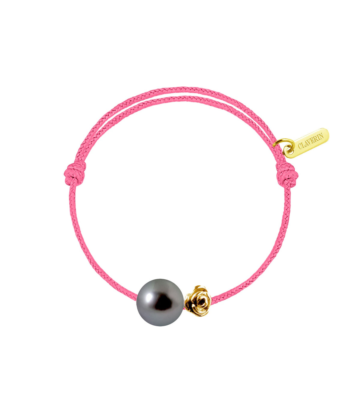Baby flower perle noire cordon rose fuschia