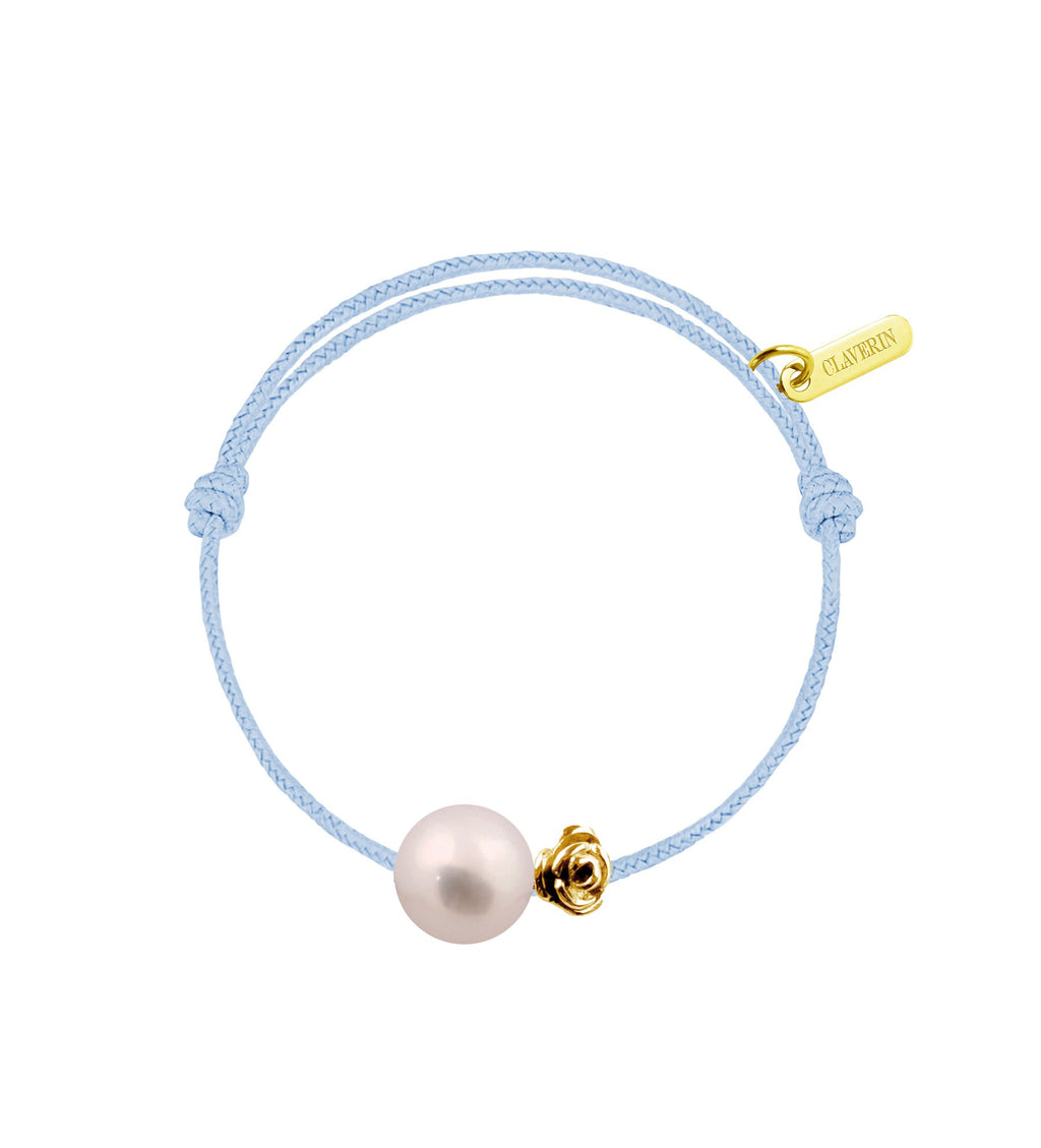 Baby flower perle blanche cordon baby blue