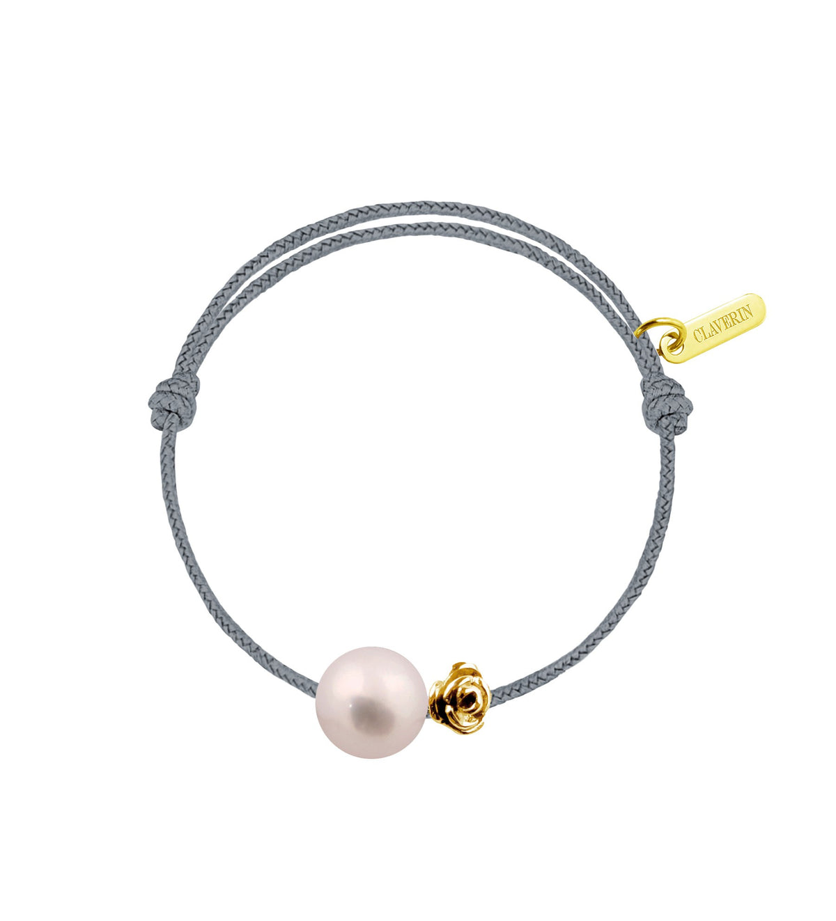 Baby flower perle blanche cordon gris cendré