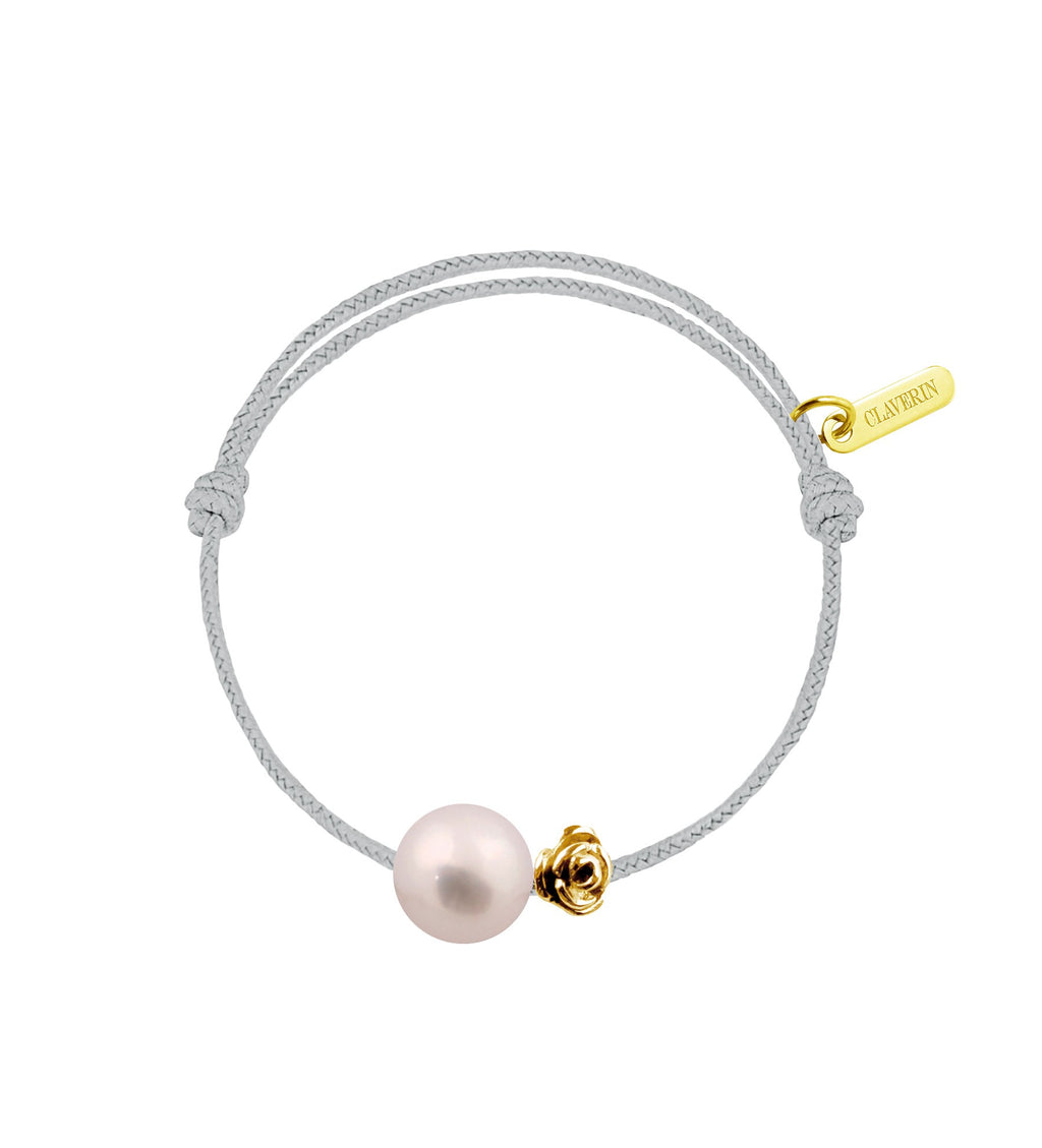 Baby flower perle blanche cordon gris perle
