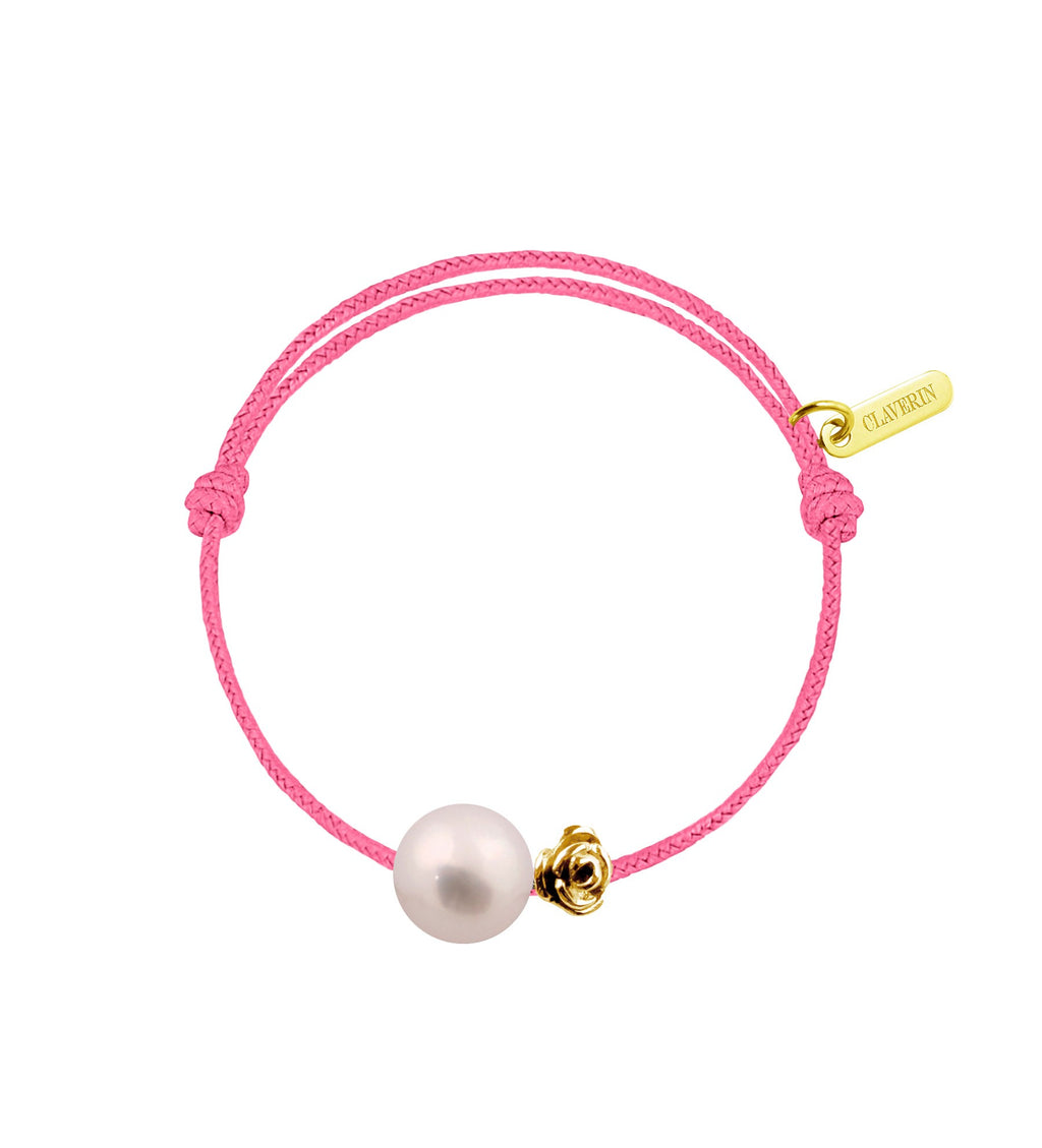 Baby flower perle blanche cordon rose fuschia