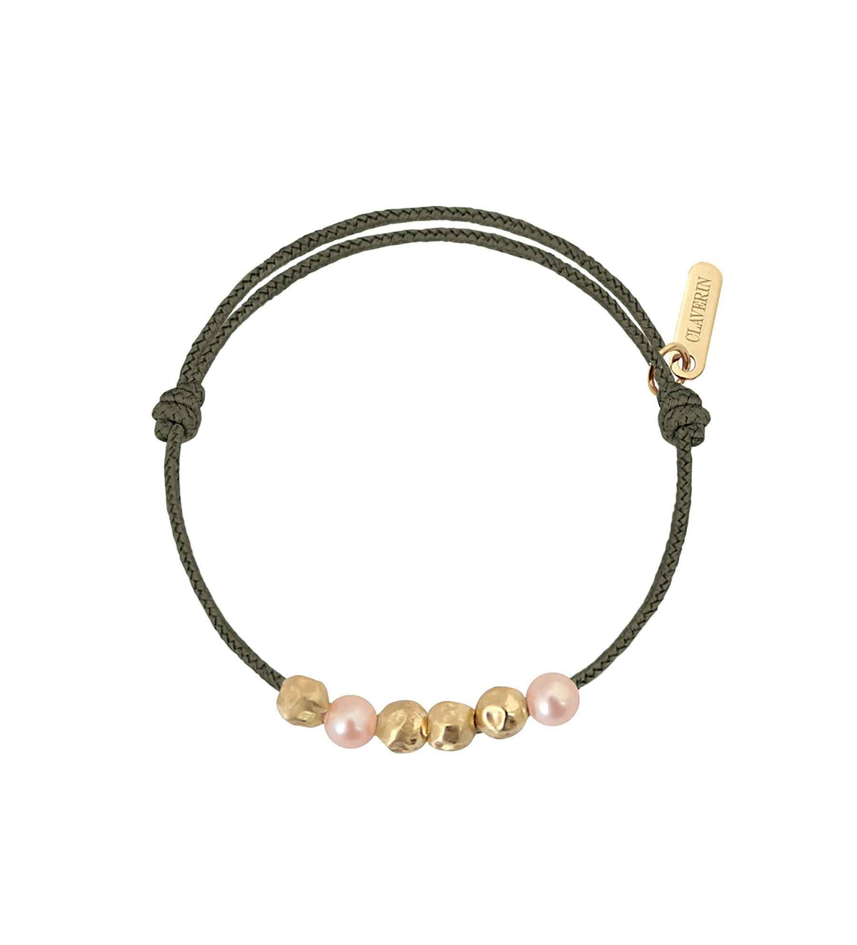 Baby Météorites perles roses cordon kaki