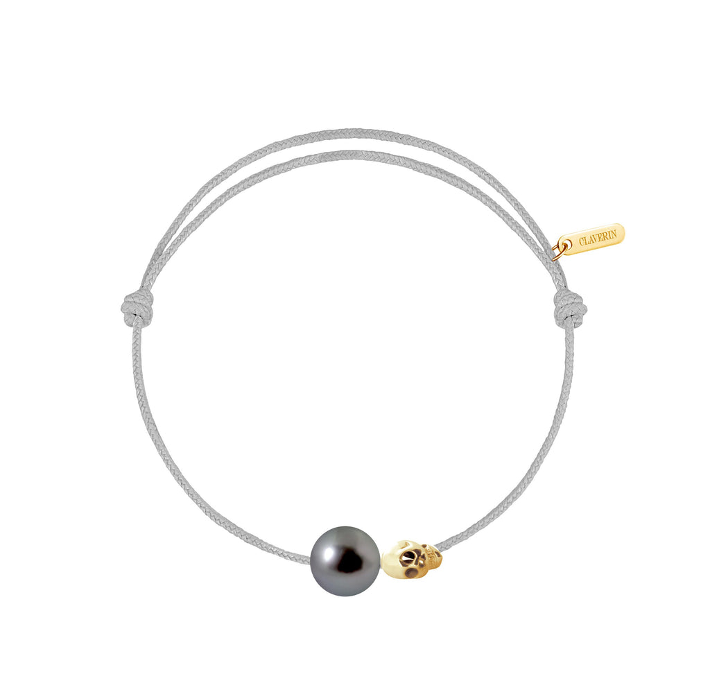 Pearly gold skull perle noire cordon gris perle
