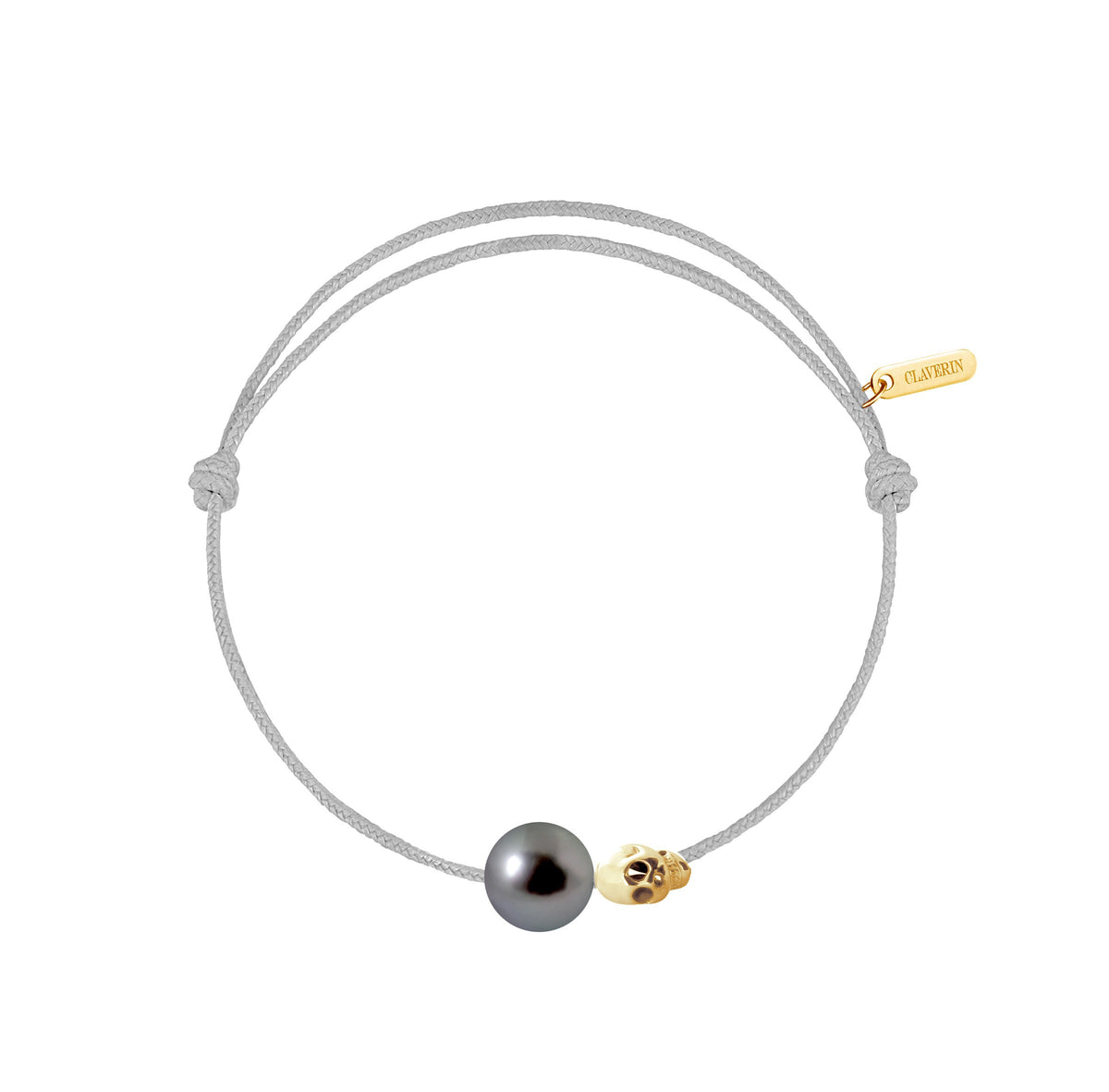 Pearly gold skull perle noire cordon gris perle