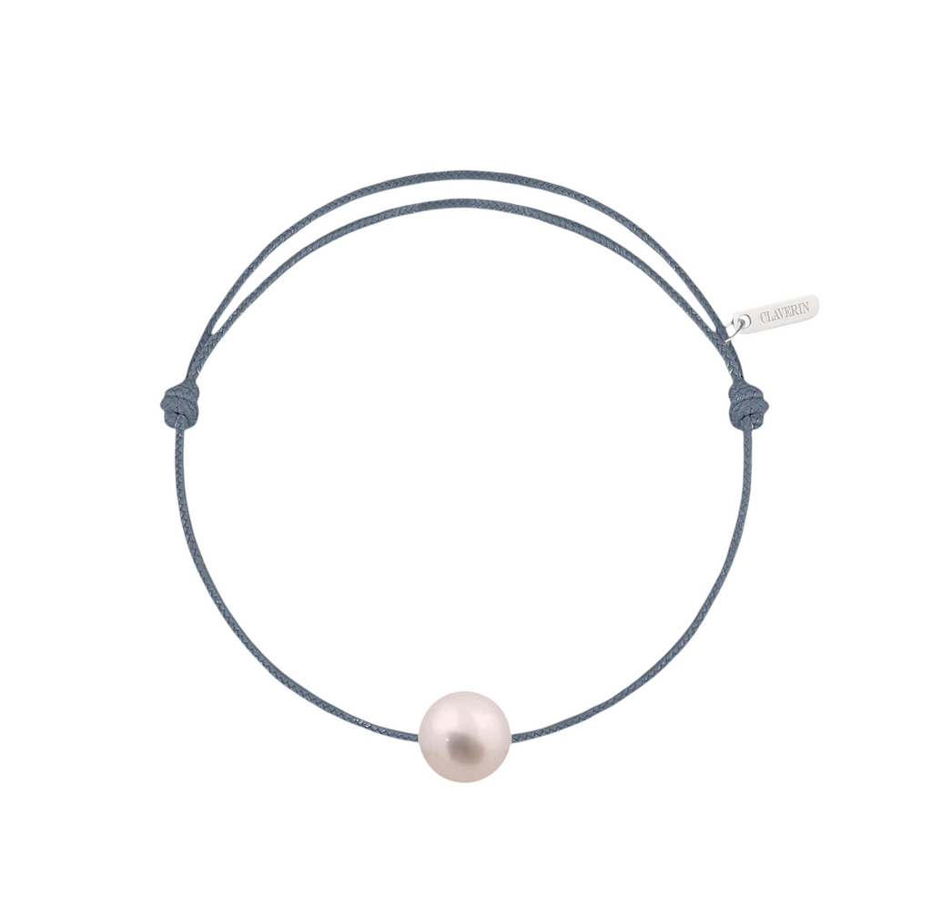 Simply pearly perle blanche cordon gris cendré