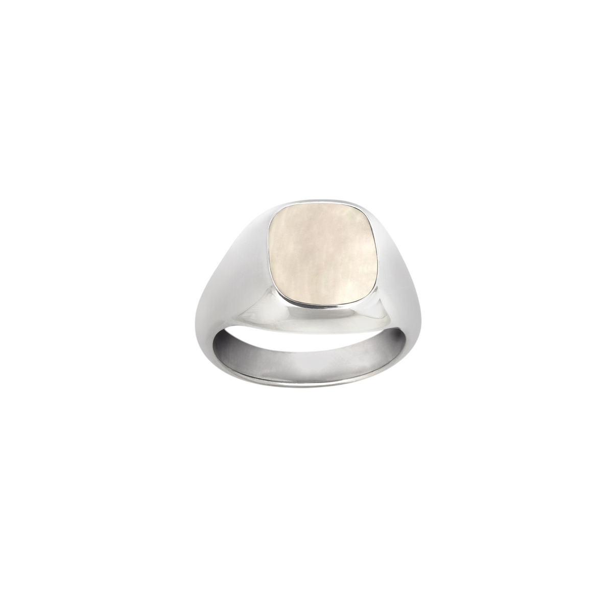 Bague chevalière Claverin style art déco en argent 925 rhodié avec plateau en nacre blanche naturelle
