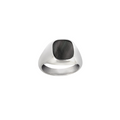 Bague chevalière Claverin en argent 925 rhodié avec plateau en nacre noire naturelle, style art déco