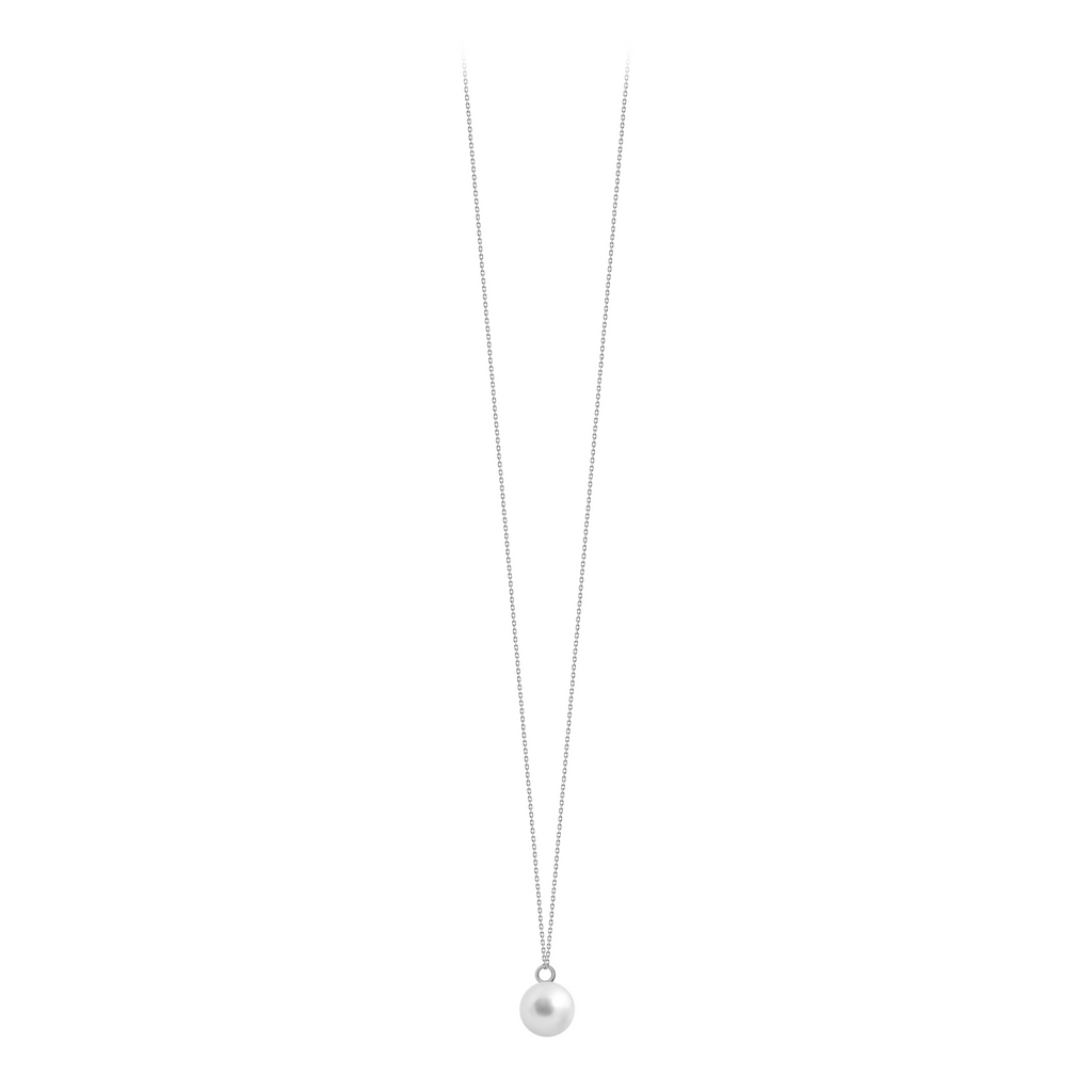 Sautoir Claverin en or blanc 18 carats avec une perle de culture blanche de 9 mm sur une chaîne de 60 cm