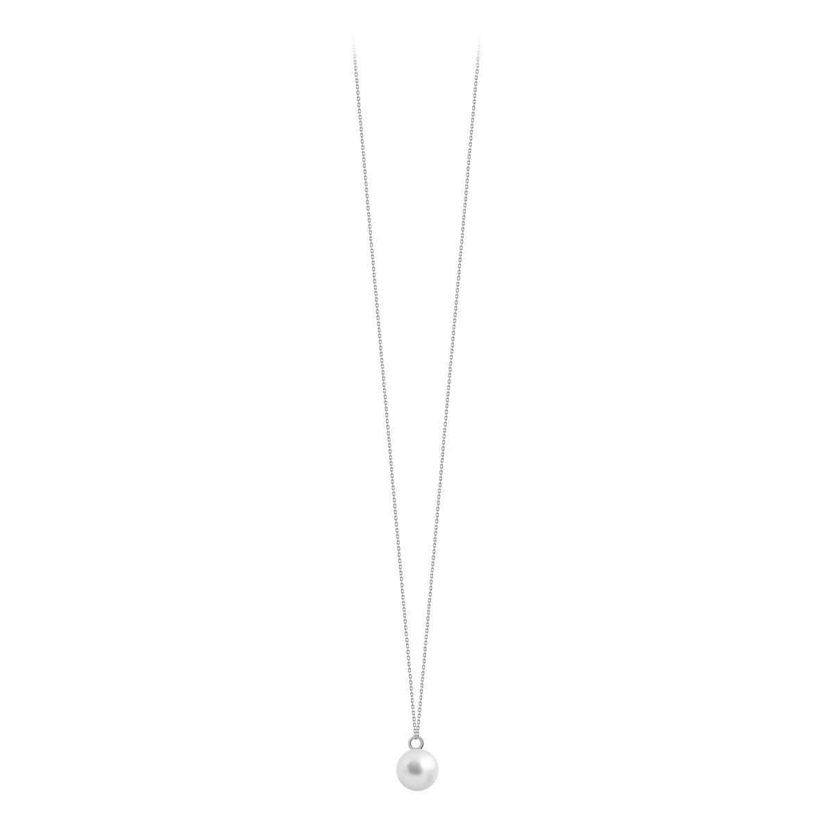Sautoir Claverin en or blanc 18 carats avec une perle de culture blanche de 9 mm sur une chaîne de 60 cm
