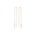 Boucles d'oreilles pendantes Claverin en or jaune 18 carats avec fine chaîne forçat et trois perles de culture blanches