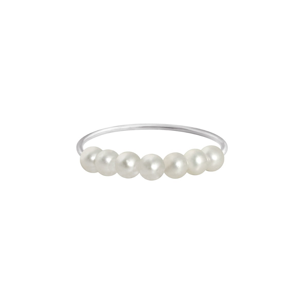 Bague Claverin Fresh Princess en or blanc 18 carats ornée de sept perles de culture blanches alignées