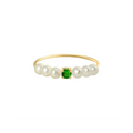 Bague Claverin Fresh princess en or jaune 18 carats avec une émeraude centrale et six perles de culture blanches