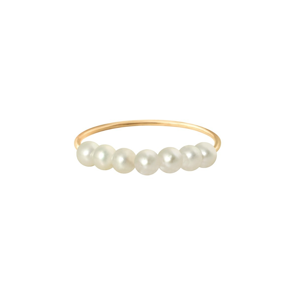 Bague Claverin Fresh Princess en or jaune 18 carats ornée de sept perles de culture blanches alignées