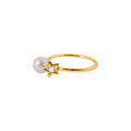 Bague Claverin en or jaune 18 carats avec une perle blanche et un motif étoile serti d'un diamant