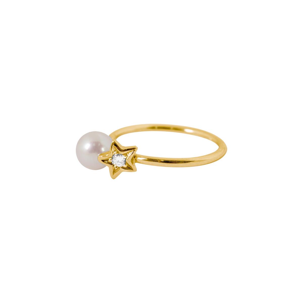 Bague Claverin en or jaune 18 carats avec une perle blanche et un motif étoile serti d'un diamant