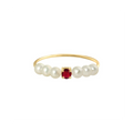 Bague Claverin Fresh Princess en or jaune 18 carats avec un rubis central et six perles de culture blanches