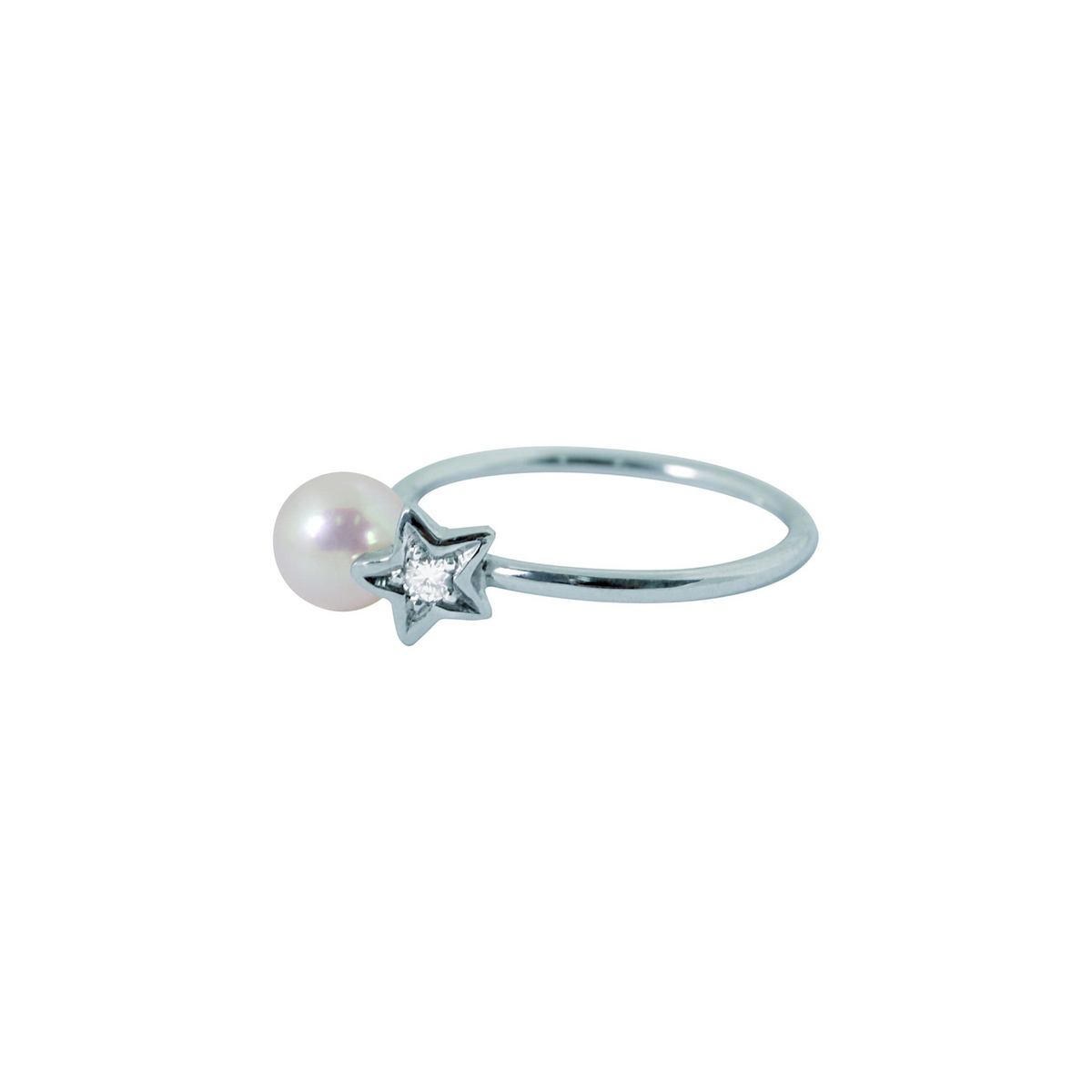 Bague Claverin Diamond star en or blanc 18 carats avec perle blanche et motif étoile serti d'un diamant