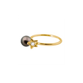 Bague Claverin en or jaune 18 carats avec perle noire de Tahiti et motif étoile serti d'un diamant