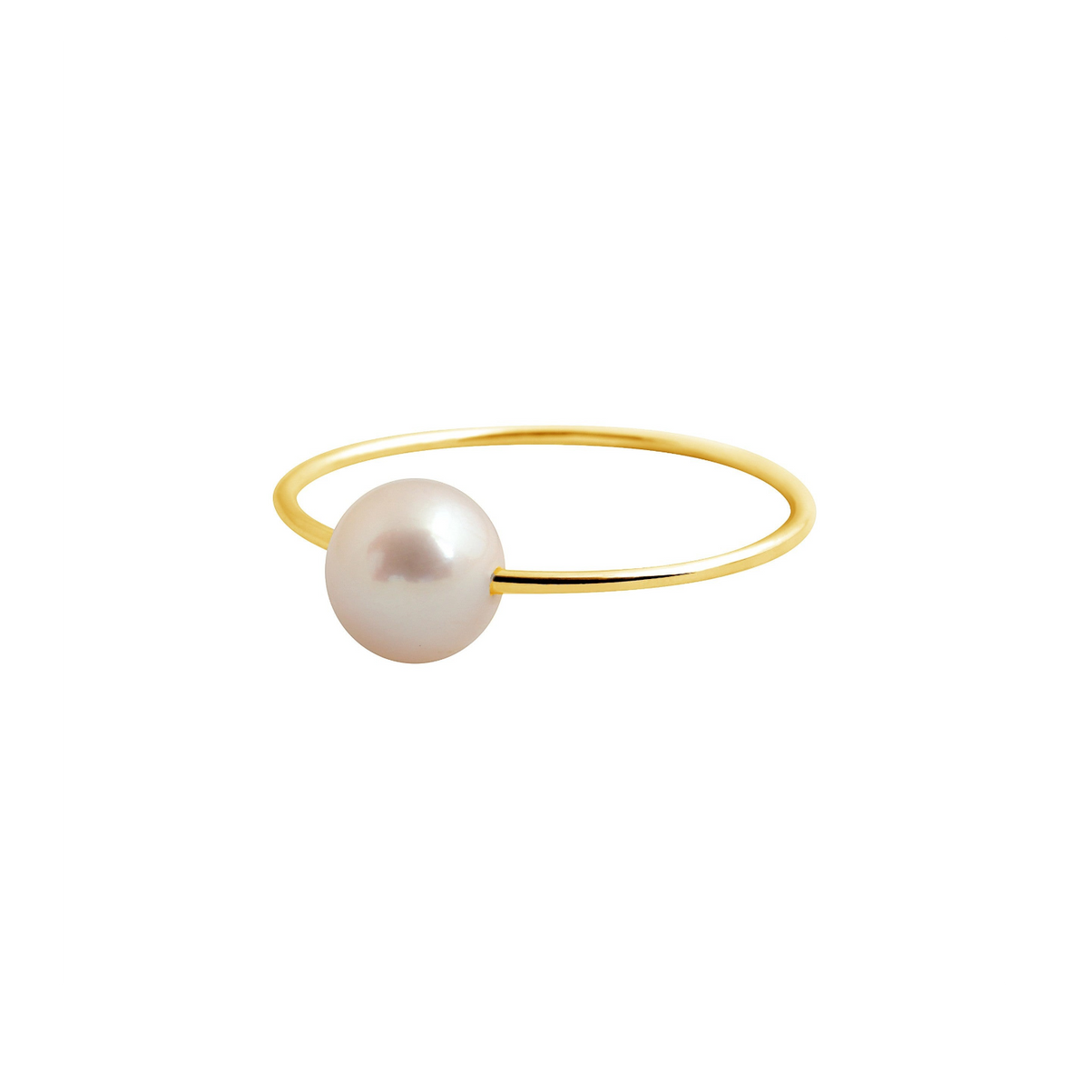Bague Claverin Simply Pearly avec une perle blanche de 6 mm sur un fin anneau en or jaune 18 carats