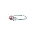 Bague Claverin en or blanc 18 carats avec une perle rose et un motif étoile serti d'un diamant de la collection Kiss