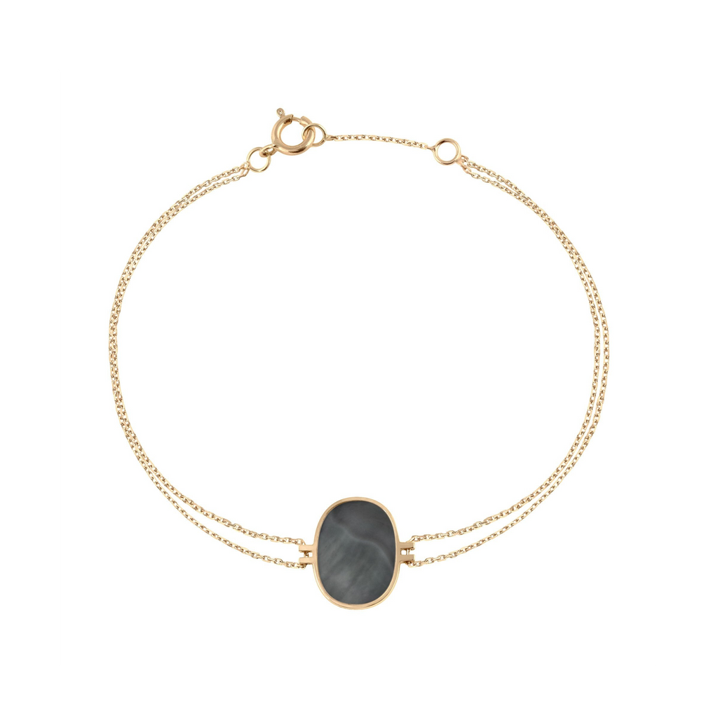 Bracelet Claverin Organic en or jaune 18 carats avec nacre grise ovale sertie sur une double chaîne fine
