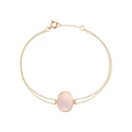 Bracelet Claverin en or jaune 18 carats avec nacre rose ovale sertie sur une double chaîne fine et élégante