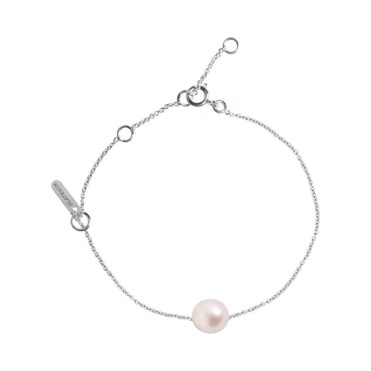 Bracelet Claverin Simply perle blanche sur fine chaîne en or blanc 18 carats avec fermoir ajustable