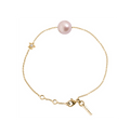 Bracelet Claverin en or jaune 18 carats avec perle blanche et motif étoile serti d'un diamant