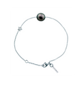 Bracelet Claverin en or blanc 18 carats avec perle noire de Tahiti et motif étoile serti d'un diamant