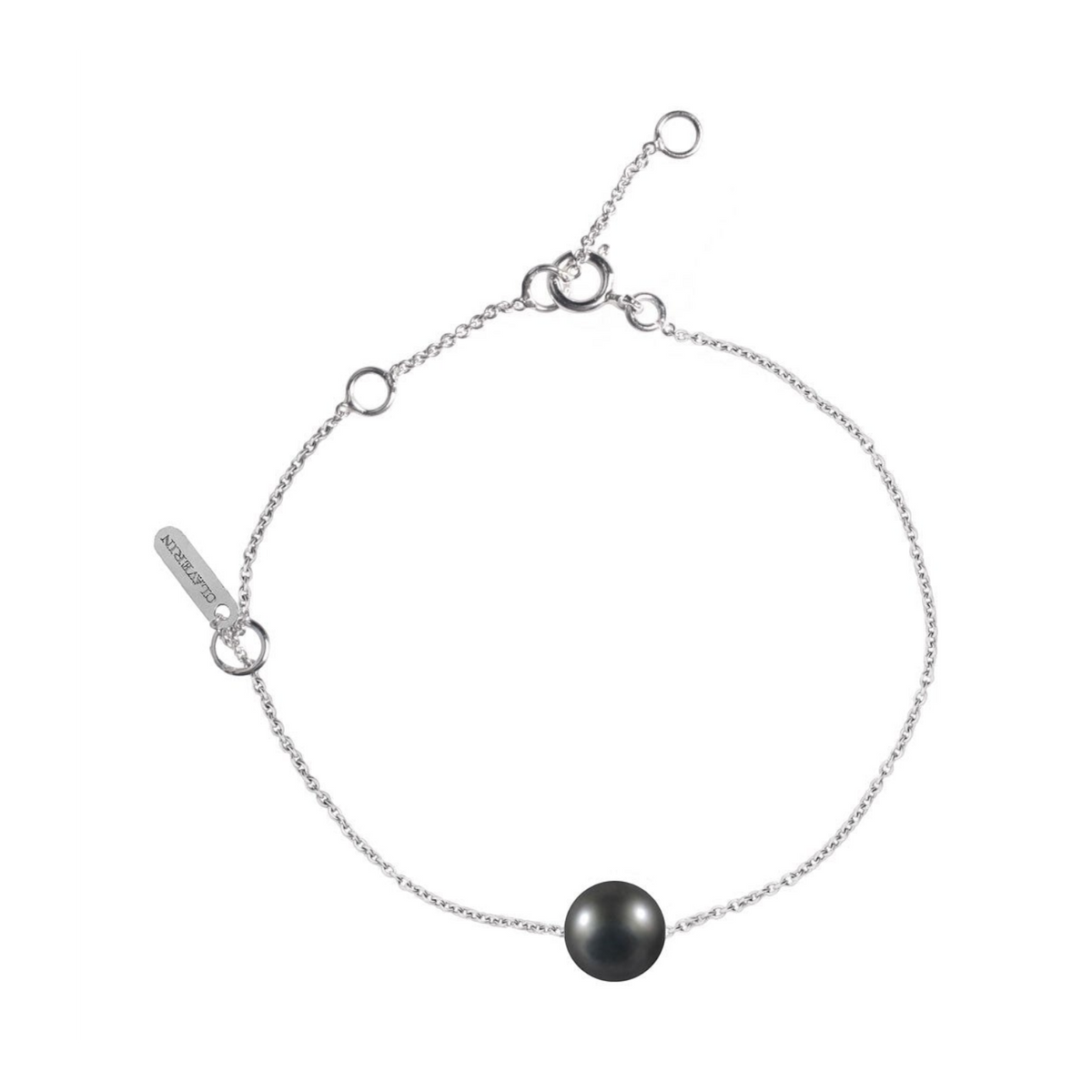 Bracelet Claverin Simply en or blanc avec une perle noire de Tahiti sur une fine chaîne ajustable