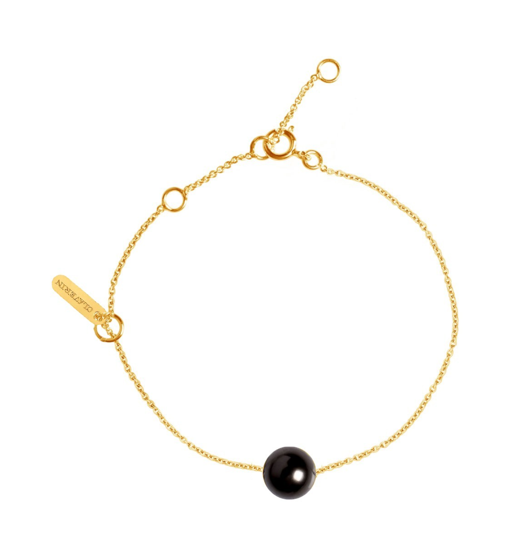 Bracelet Claverin Simply en or jaune 18 carats avec une perle noire de Tahiti sur une fine chaîne ajustable