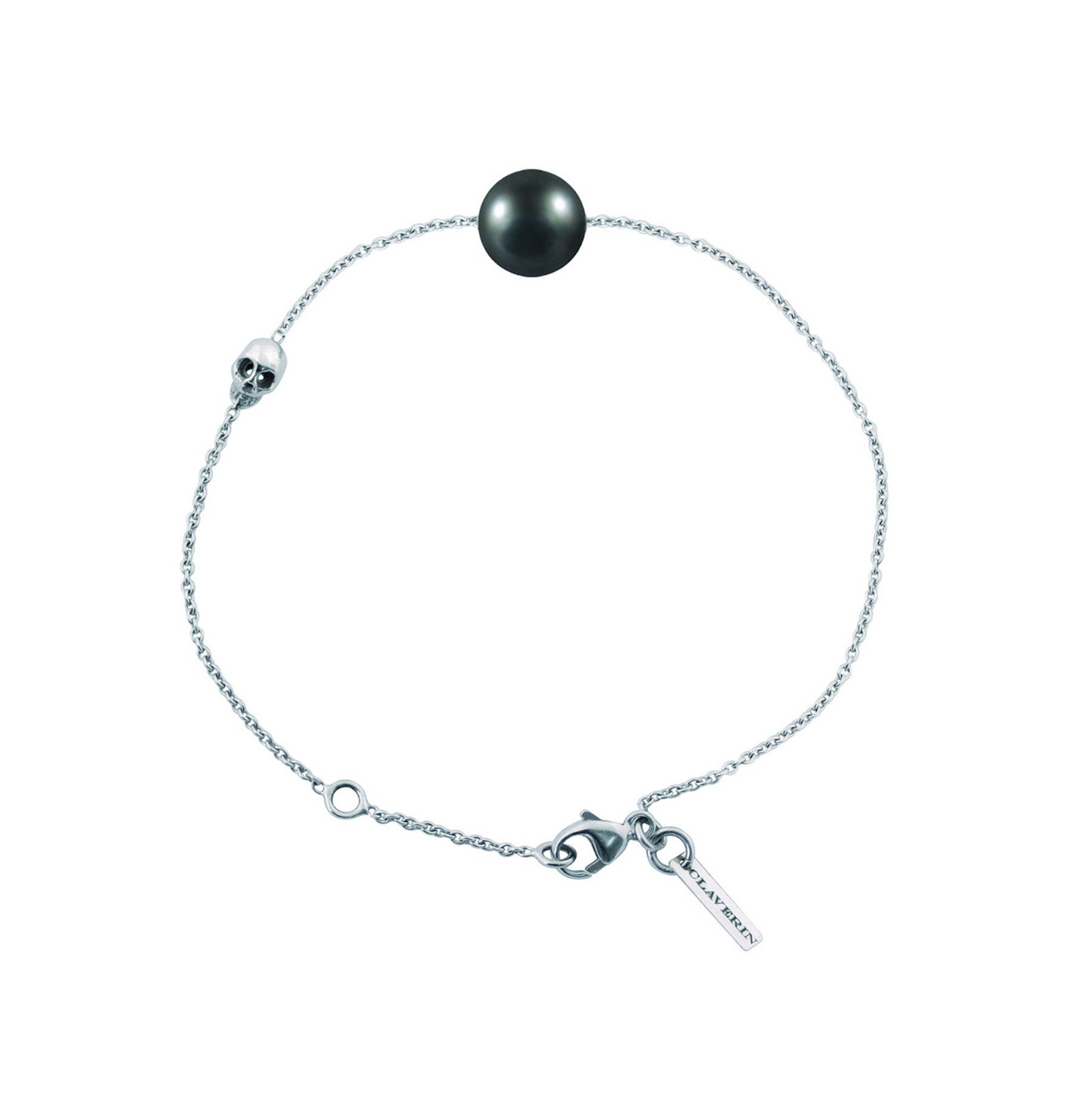 Bracelet Claverin en or blanc 18 carats avec une perle noire de Tahiti de 7 mm et un motif tête de mort