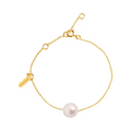 Bracelet Claverin Simply en or jaune 18 carats avec une perle blanche centrale et chaîne ajustable