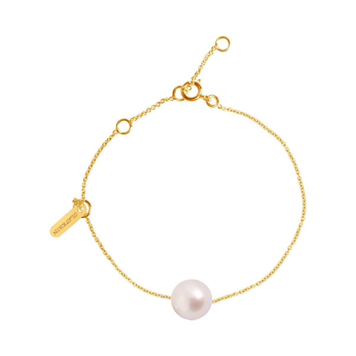Bracelet Claverin Simply en or jaune 18 carats avec une perle blanche centrale et chaîne ajustable