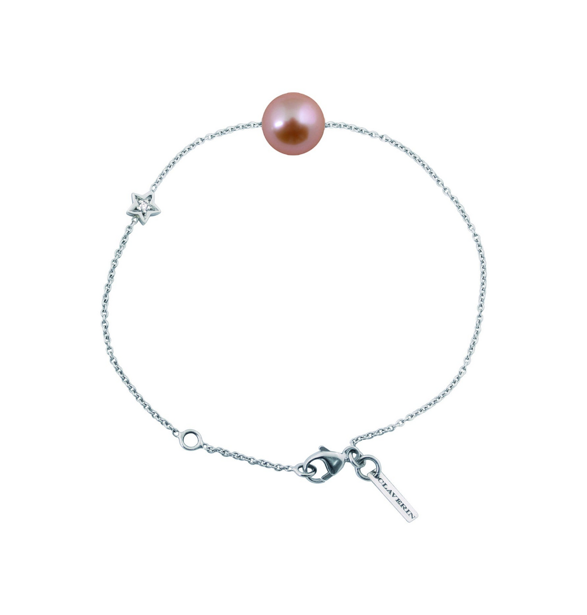 Bracelet Claverin en or blanc avec perle rose et motif étoile serti d'un diamant de la collection Kiss