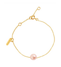 Bracelet Claverin Simply en or jaune 18 carats avec une perle rose délicate et une fine chaîne ajustable