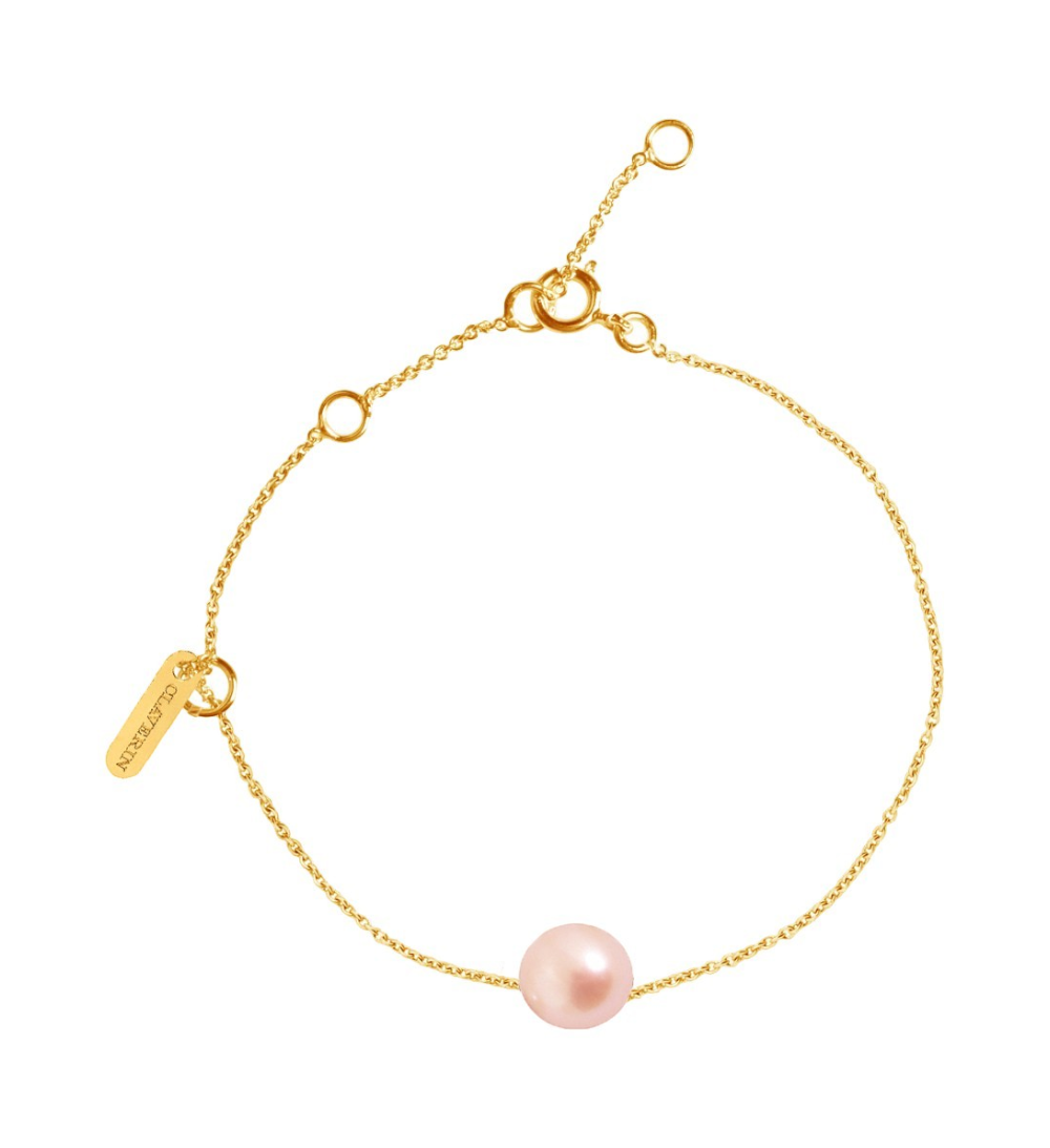 Bracelet Claverin Simply en or jaune 18 carats avec une perle rose délicate et une fine chaîne ajustable