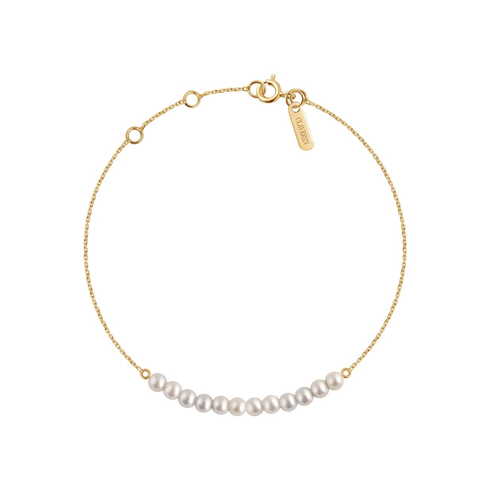 Bracelet Claverin Mini rock my pearls en or jaune 18 carats avec une ligne de perles de culture blanches
