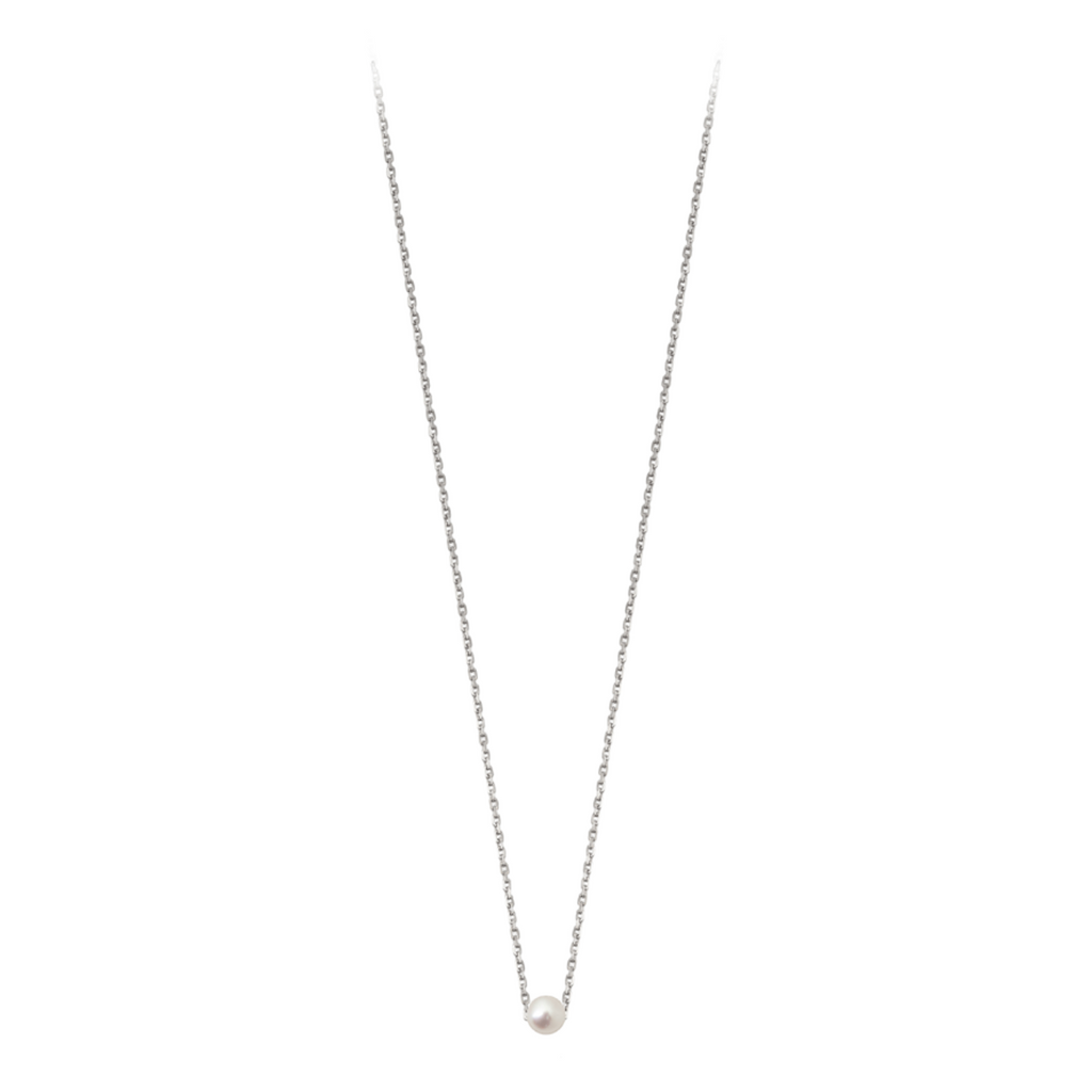 Collier Claverin Simply Mini avec une perle blanche sur une fine chaîne en or blanc 18 carats