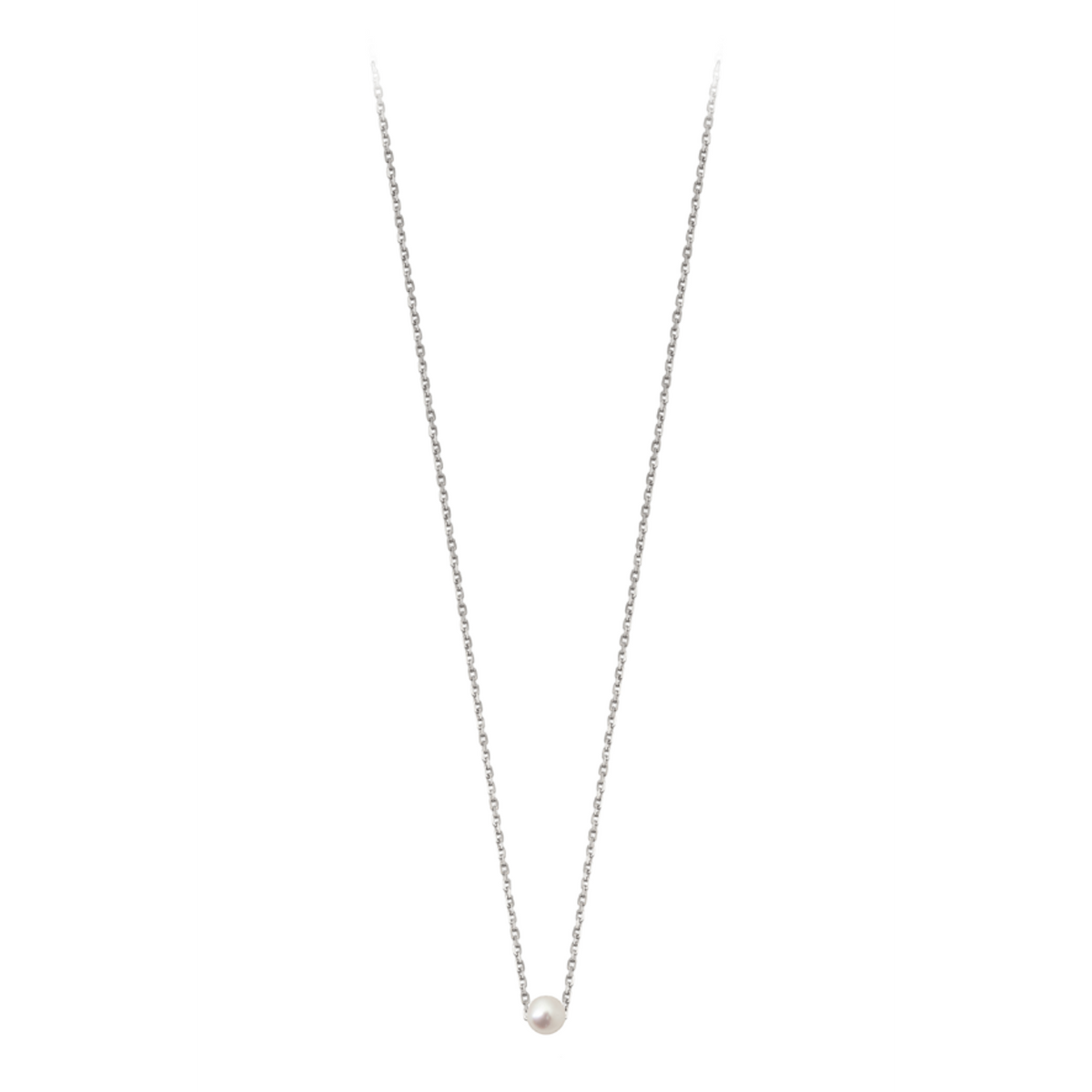 Collier Claverin Simply Mini avec une perle blanche sur une fine chaîne en or blanc 18 carats