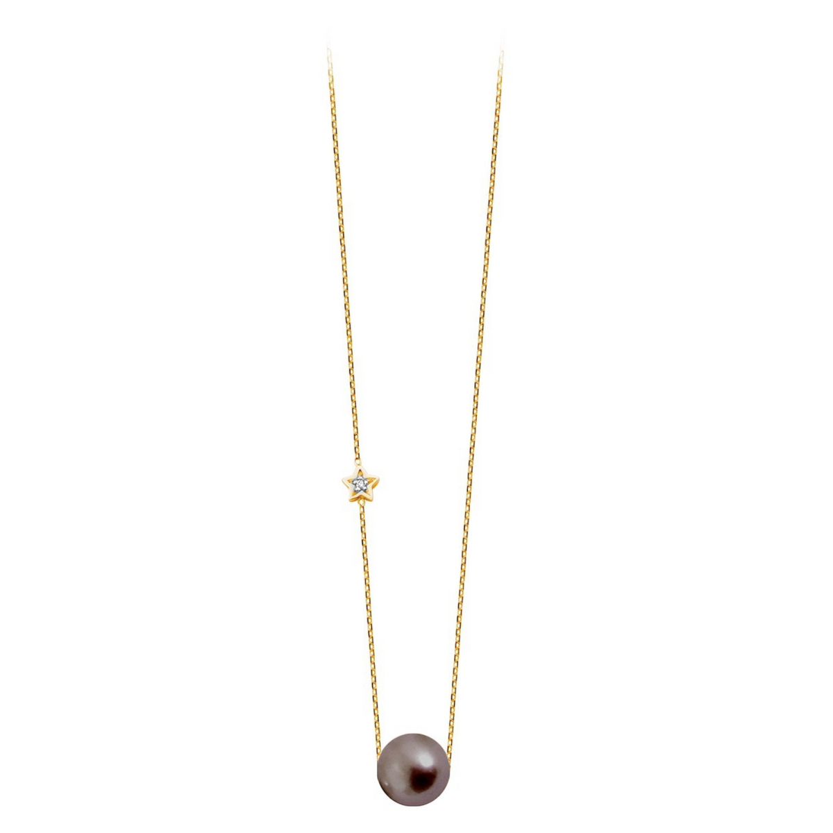 Collier Claverin en or jaune 18 carats avec perle noire de Tahiti et pendentif étoile serti d'un diamant