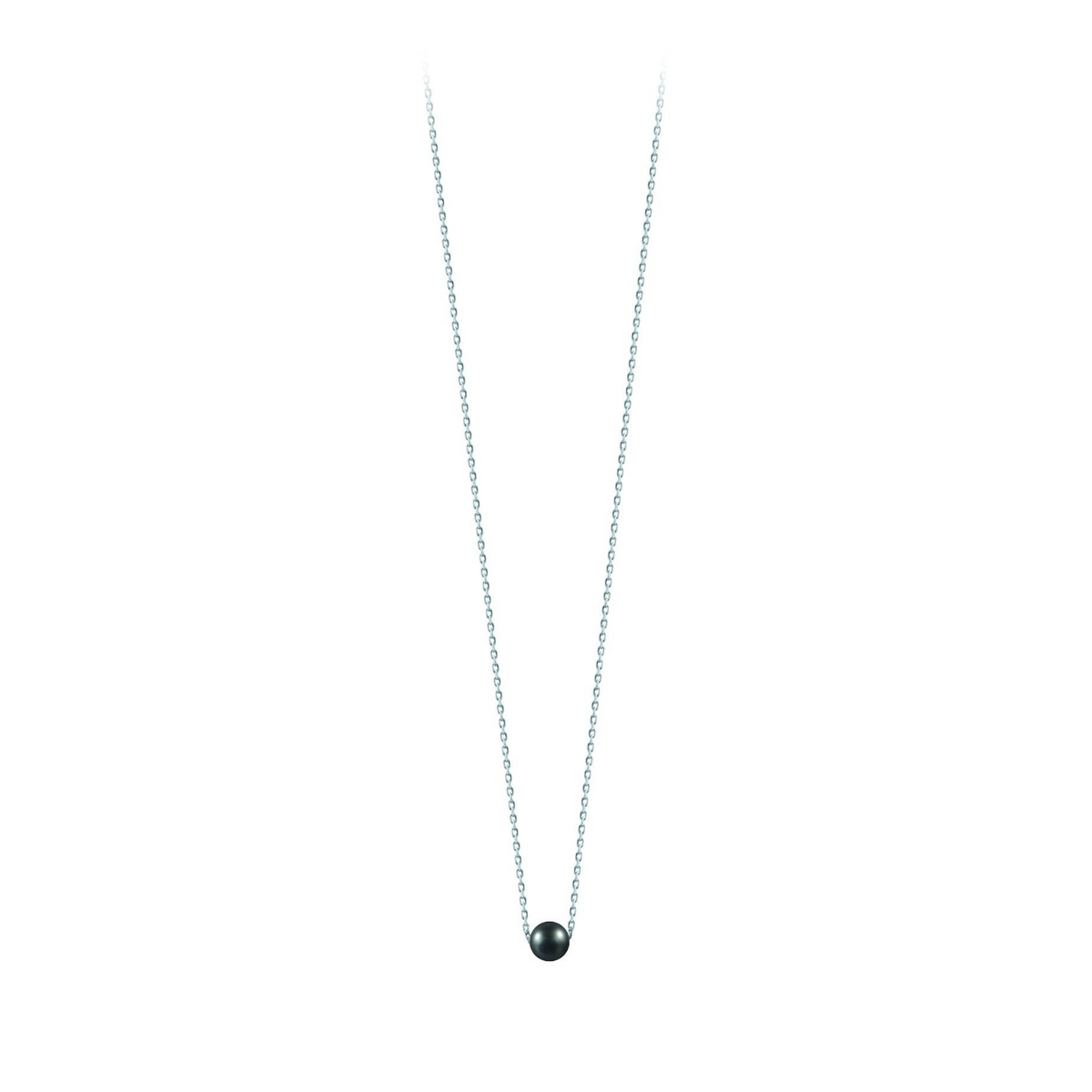 Collier Claverin avec perle noire de Tahiti sur une fine chaîne en or blanc 18 carats, design épuré et élégant.