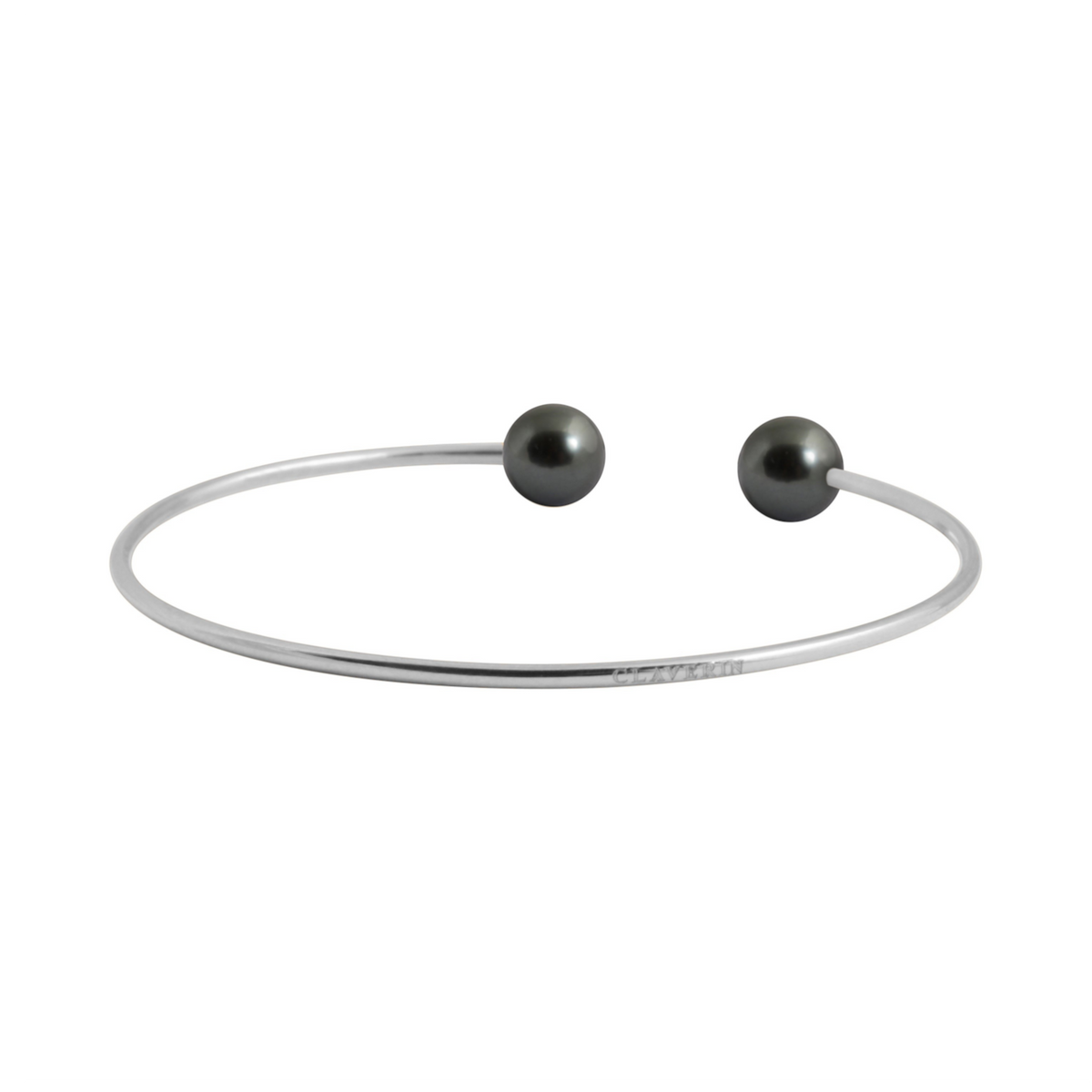 Bracelet jonc souple Claverin en or blanc 18 carats avec deux perles noires élégantes aux extrémités