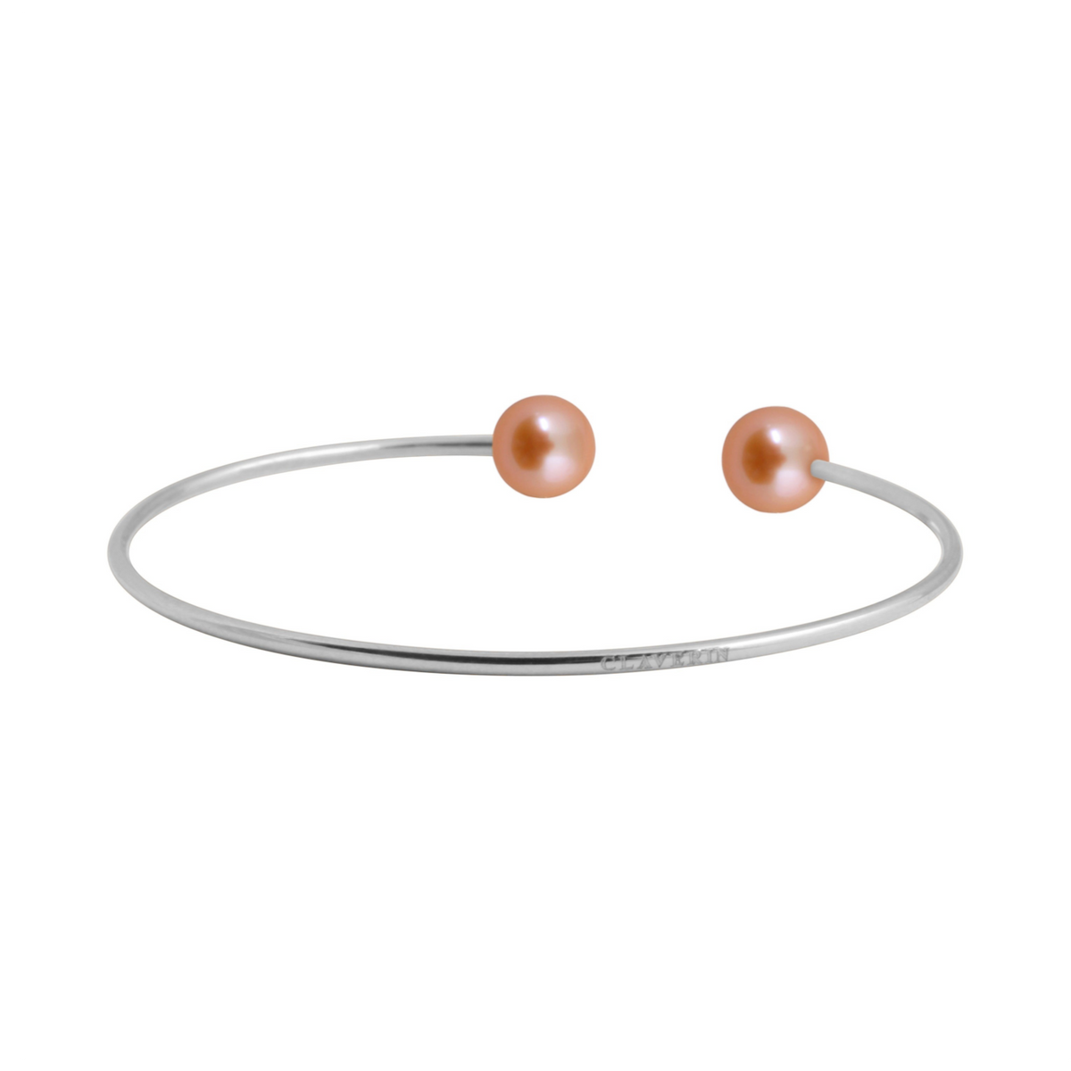 Bracelet jonc souple Claverin en or blanc 18 carats orné de deux perles roses de 7-8 mm