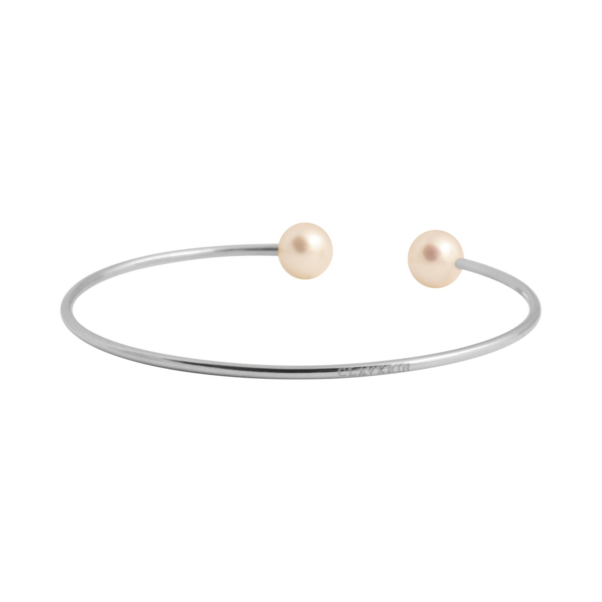 Bracelet jonc souple Claverin en or blanc 18 carats avec deux perles blanches 7/8 mm aux extrémités