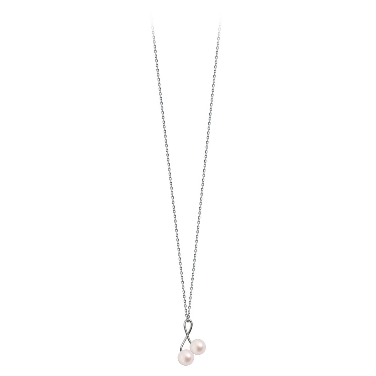 Pendentif Claverin Baby Cherries avec deux perles blanches sur une fine chaîne en or blanc 18 carats