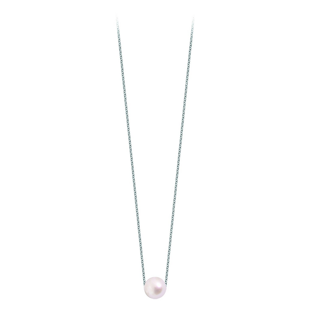 Pendentif Claverin Simply Pearly avec une perle blanche sur une fine chaîne en or blanc 18 carats