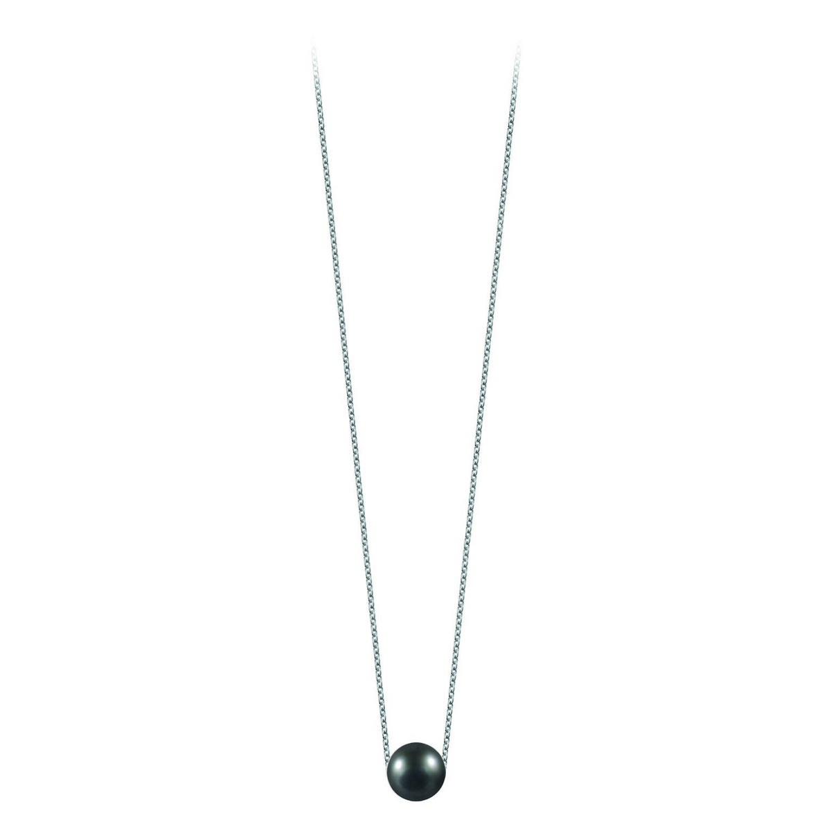Pendentif Claverin avec perle noire de Tahiti sur une fine chaîne en or blanc 18 carats, style épuré et élégant.