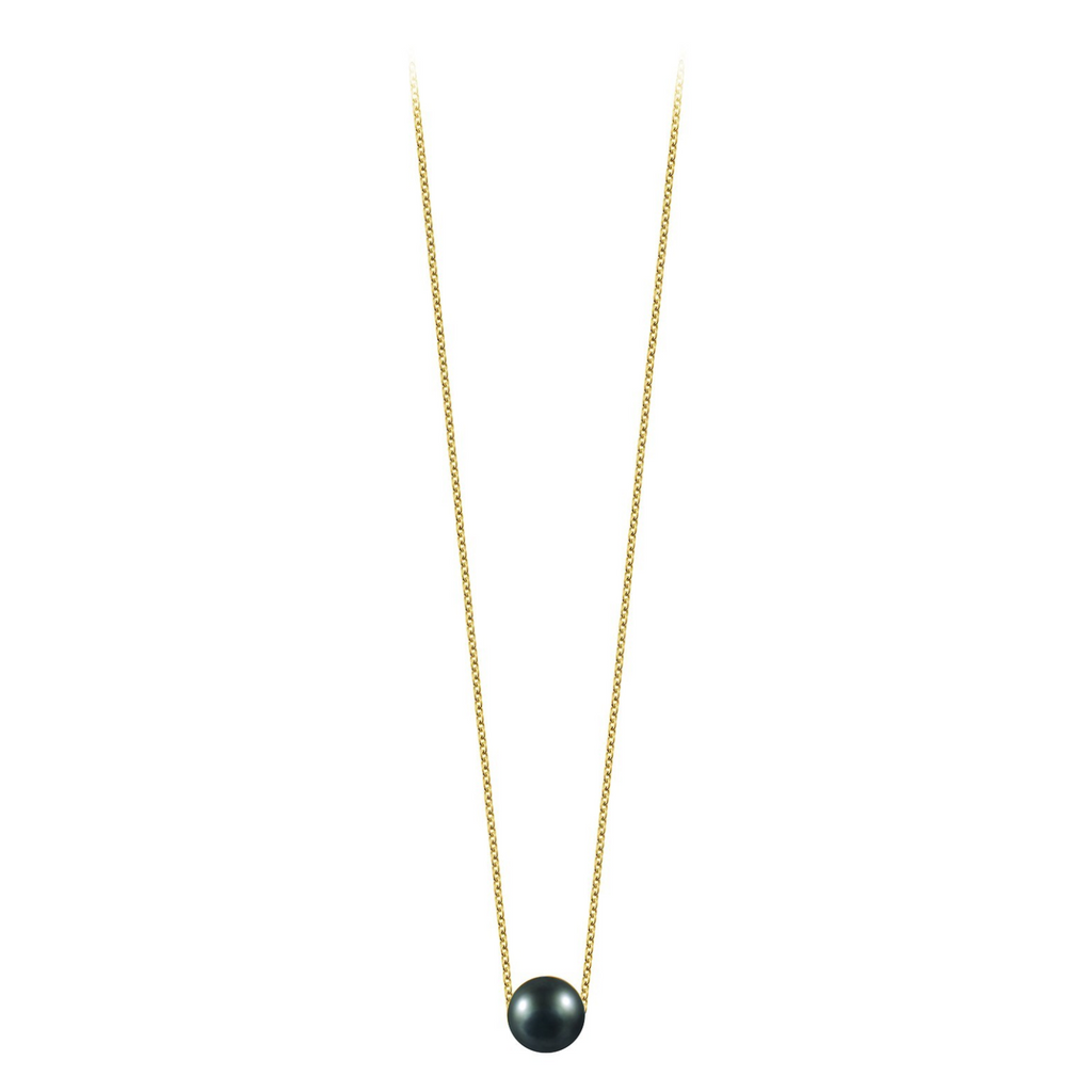 Pendentif Claverin avec perle noire de Tahiti sur une fine chaîne en or jaune 18 carats